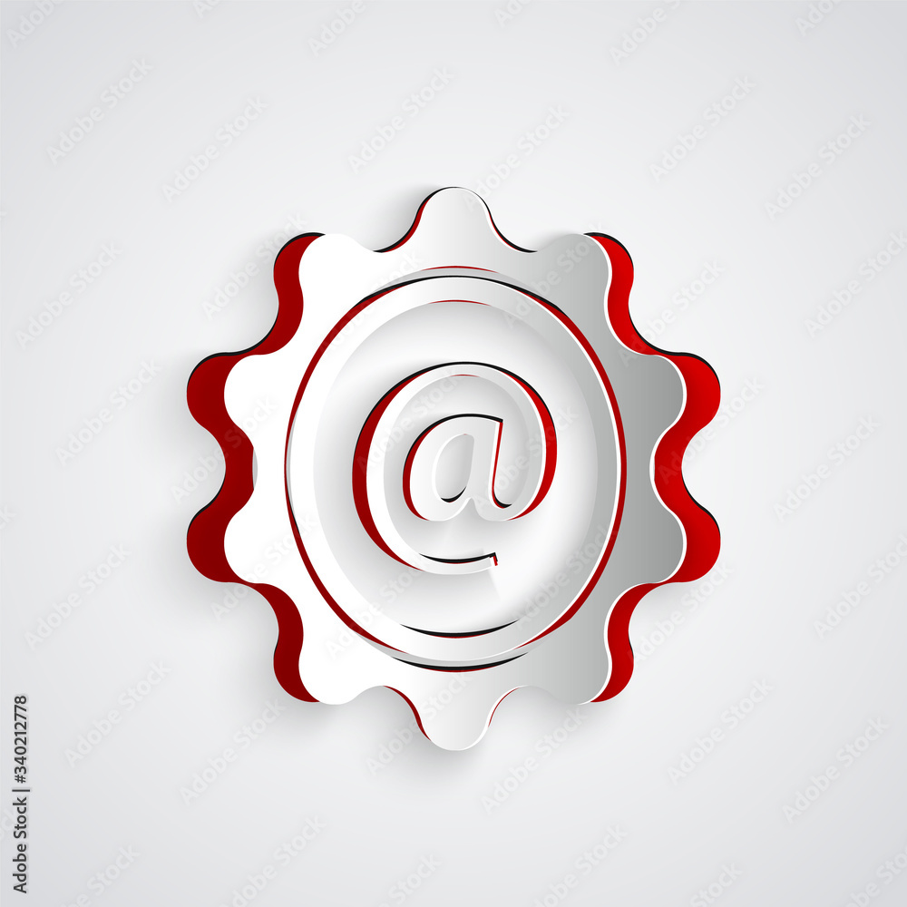 Paper cut Mail and e-mail icon isolated on grey background. Envelope symbol e-mail. Email message si