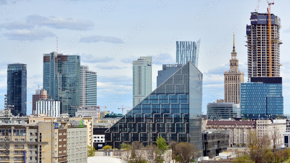 Aerial view of modern skyscrapers and buildings of the city.