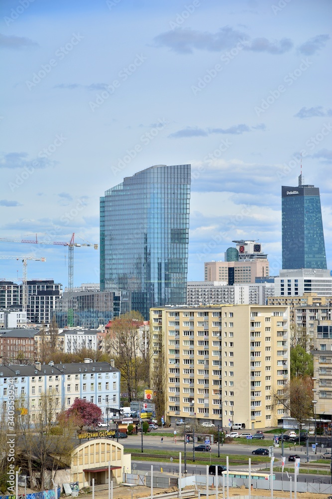 Aerial view of modern skyscrapers and buildings of the city.