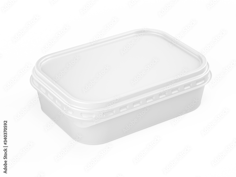 Container for butter, melted cheese, margarine. White plastic box for your design mockup template. i