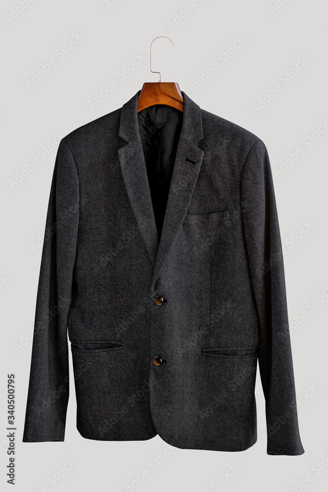 Gray blazer on a hanger