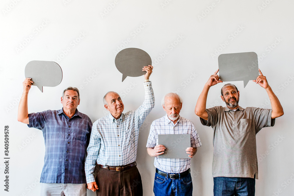 Elderly men with board mockup