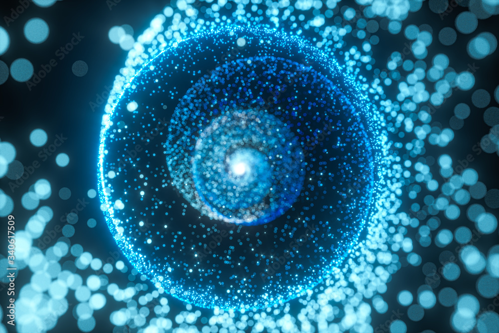 Blue glowing particles, abstract background, 3d rendering.