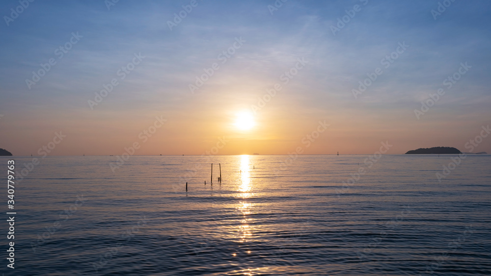 Long exposure image of Dramatic sky seascape sunrise or sunset scenery view Beautiful light nature b