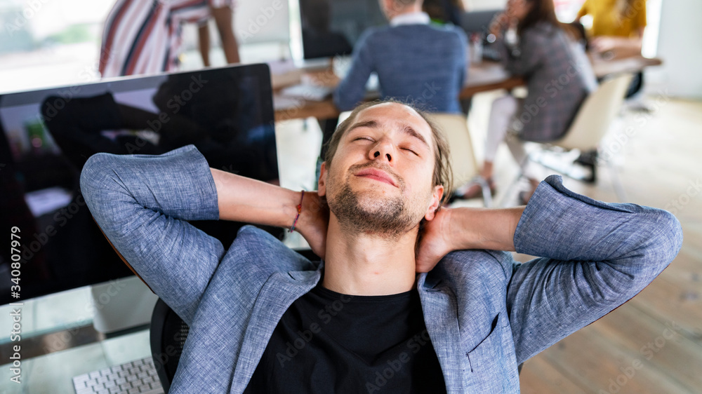 Businessman during break at work