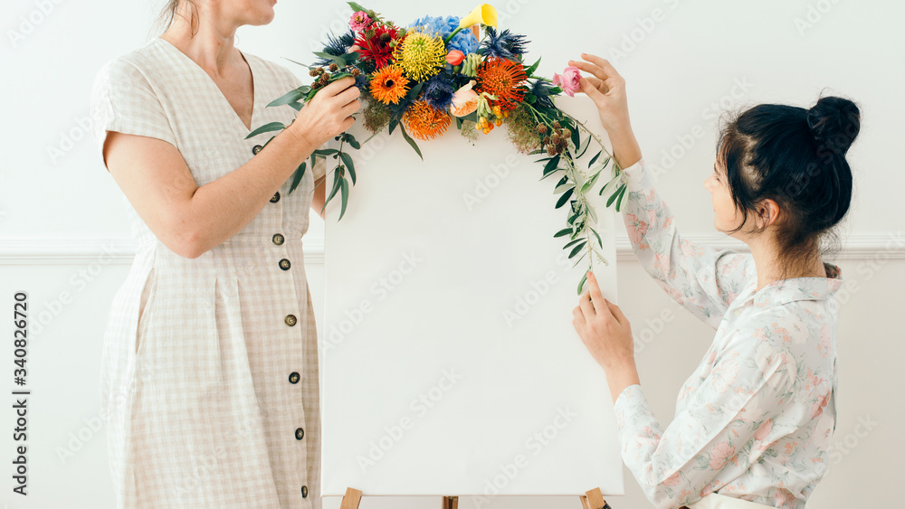 Woman with a white floral frame