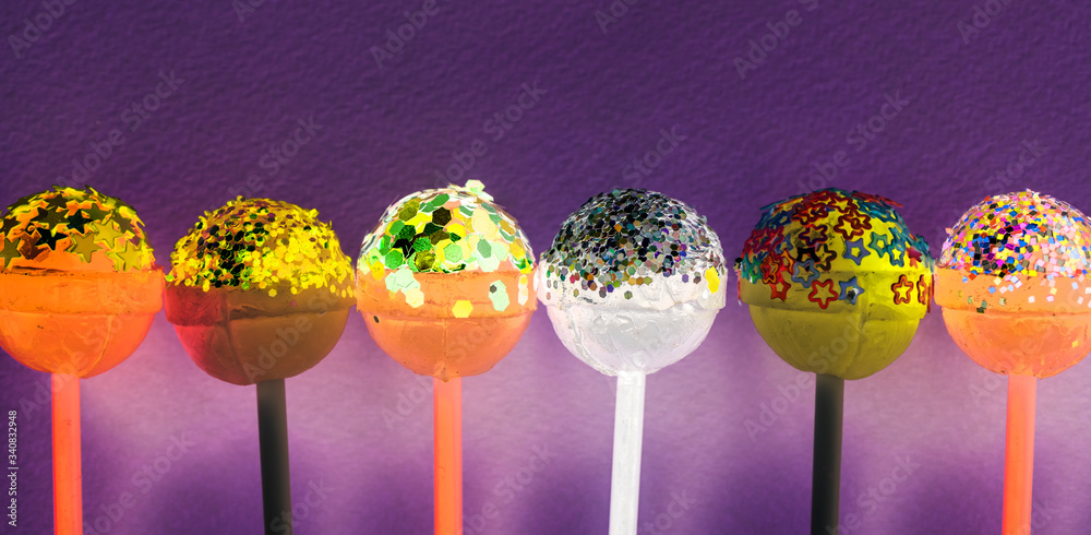 Closeup of different flovoured lollipop