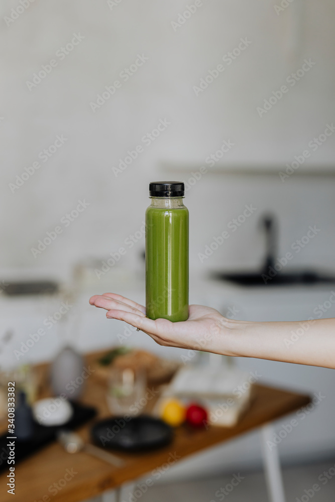 Detox cold-pressed juice in a bottle