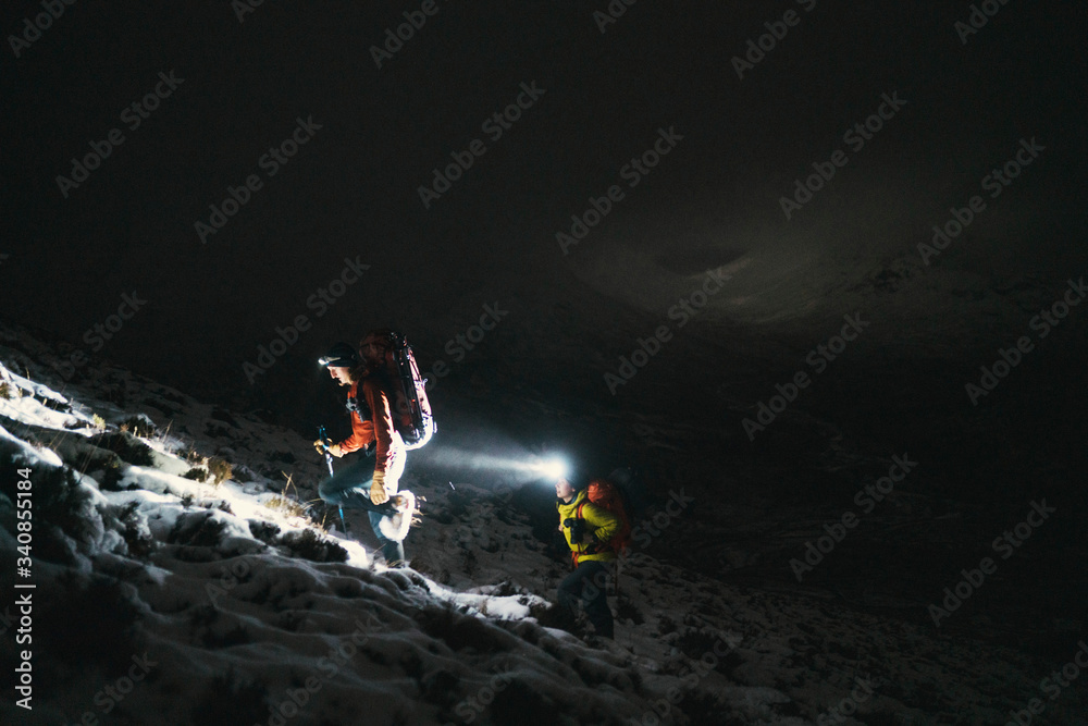 夜间雪地徒步旅行