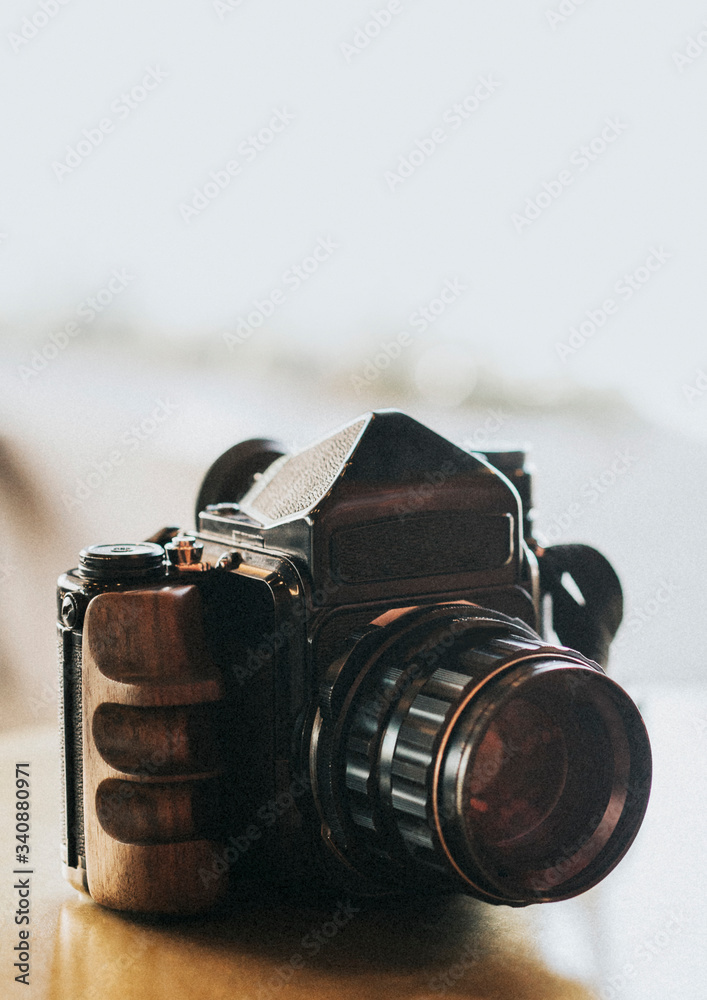 Vintage 120mm film camera on a table