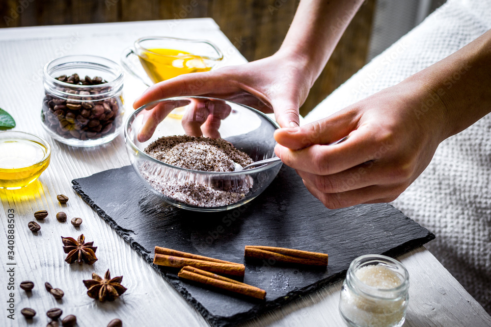 making organic scrub handmade at home with hands