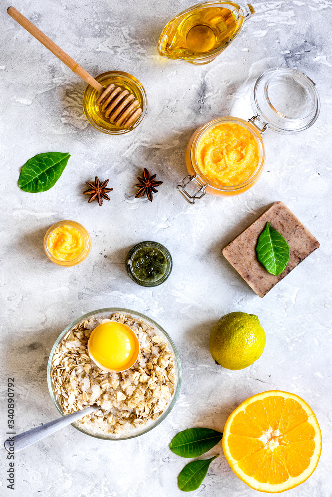 organic citrus scrub homemade on gray background top view