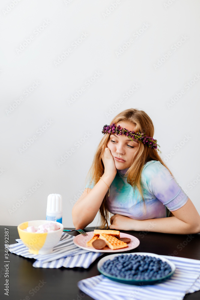 Birthday girl having waffles