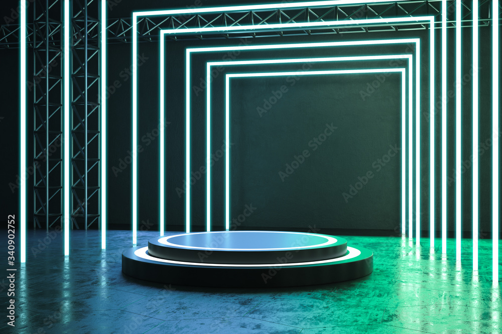 Futuristic interior with round podium