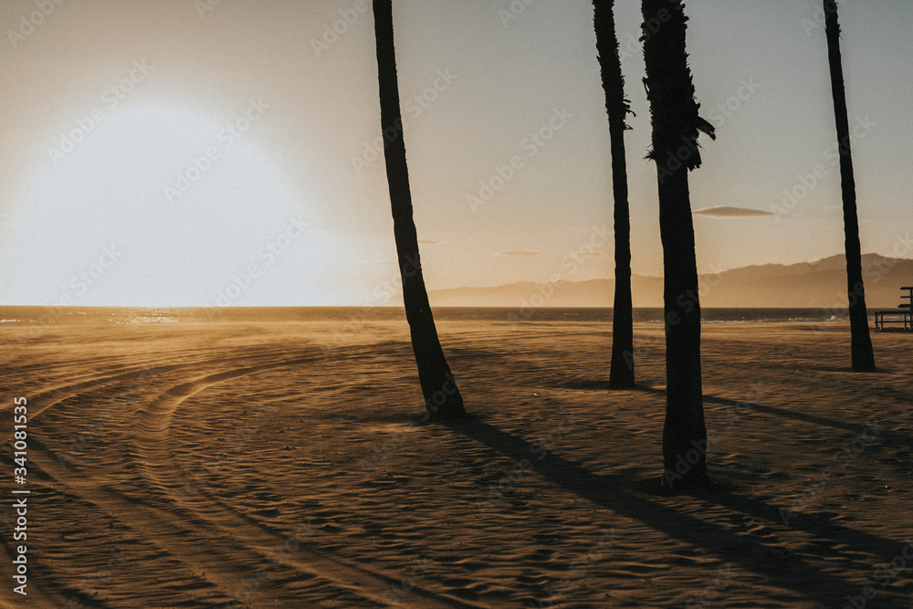 Sunset over a beach in California