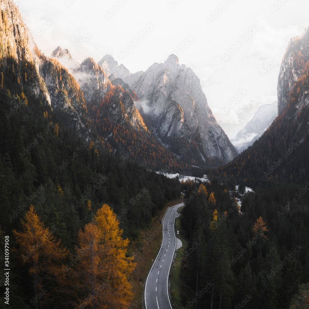 Foggy Dolomites mountain range