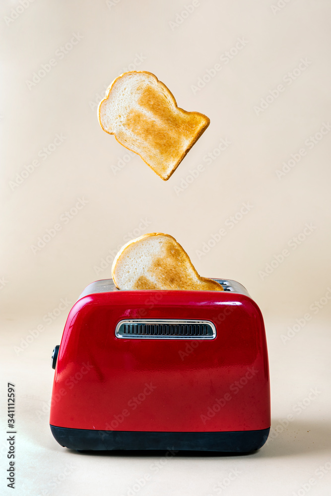 Red toaster and toast