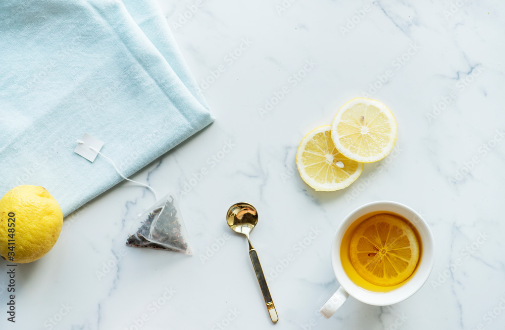 Aerial view of hot lemon tea drink