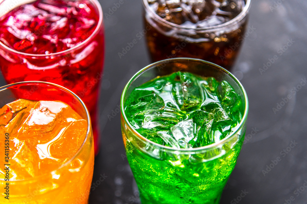 Colorful soda drinks macro shot