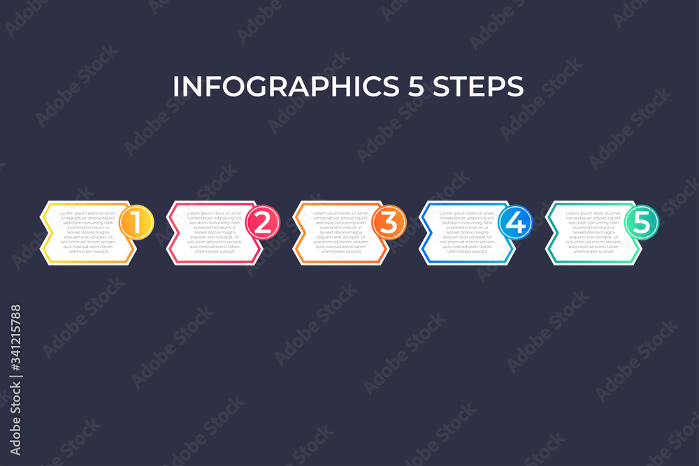 Modern and creative timeline infographic with five steps design vector. Can be used for process, ann