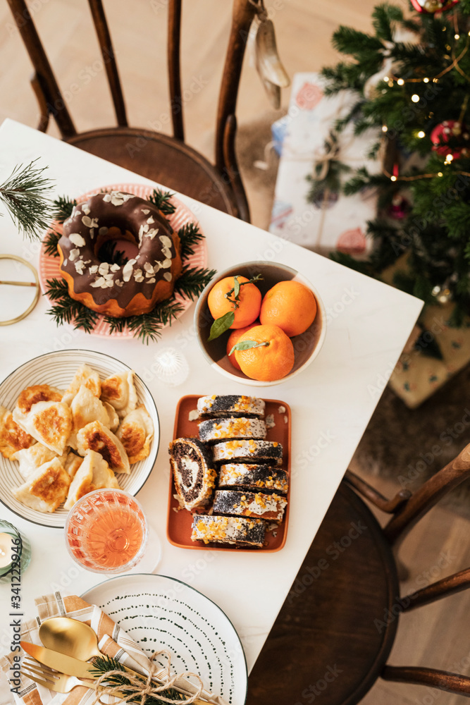 Dinner by the Christmas tree