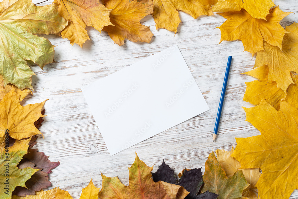 White paper sheet and pencil lies on desk