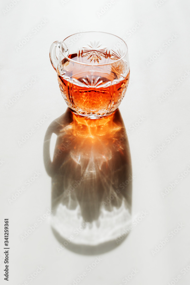 Warm herbal tea on table