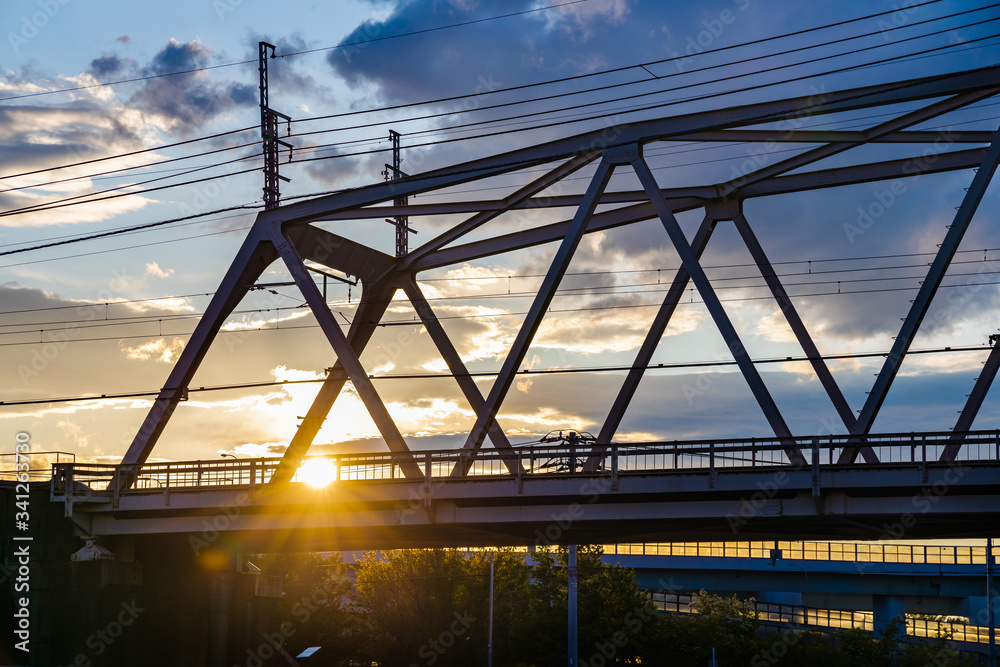 夕焼けの中の鉄橋