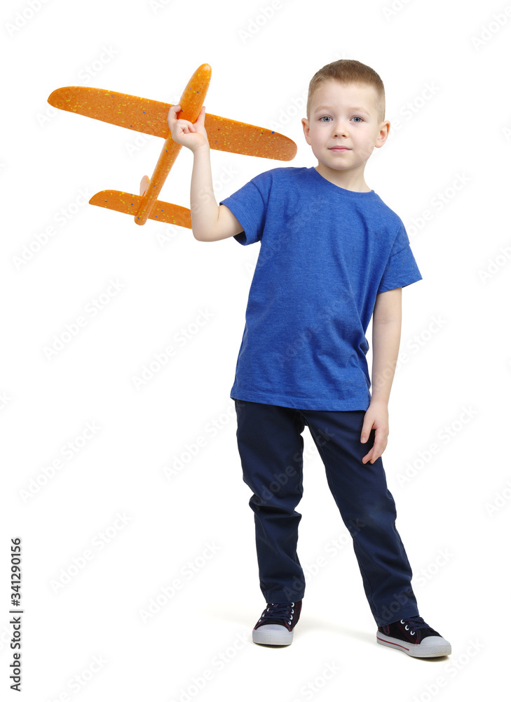 Boy with toy plane