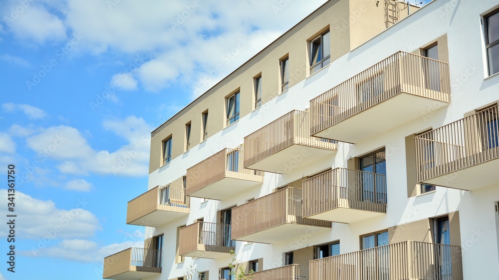 Facade of new residential building. Contemporary apartment building . Generic residential architectu