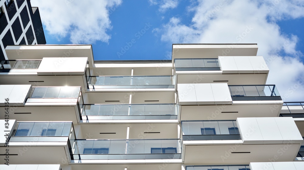 Facade of new residential building. Contemporary apartment building . Generic residential architectu