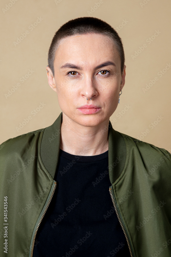 Serious cool skinhead woman