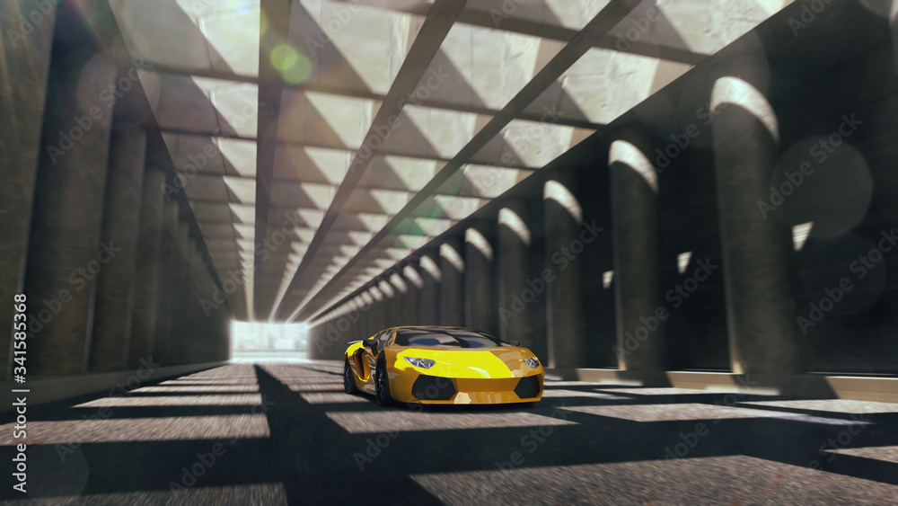 Yellow sport car. Render 3d. Illustration.