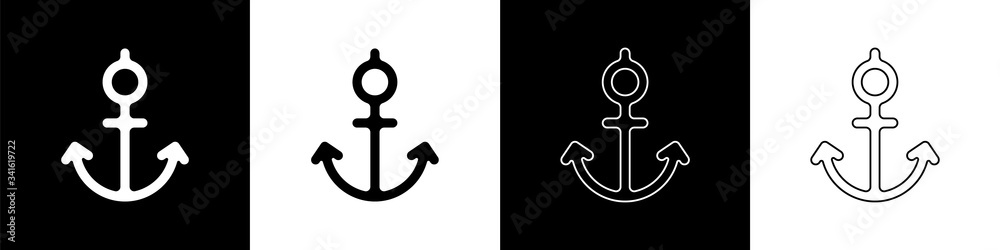 Set Anchor icon isolated on black and white background.  Vector Illustration