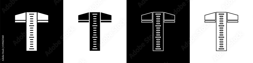 Set T-square line for professional drafting icon isolated on black and white background.  Vector Ill