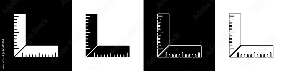 设置角尺图标，隔离在黑白背景上。设置直角尺、角尺、木工、美阿
