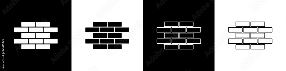 Set Bricks icon isolated on black and white background.  Vector Illustration