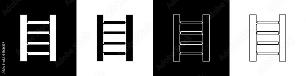 将木制楼梯图标隔离在黑白背景上。矢量插图