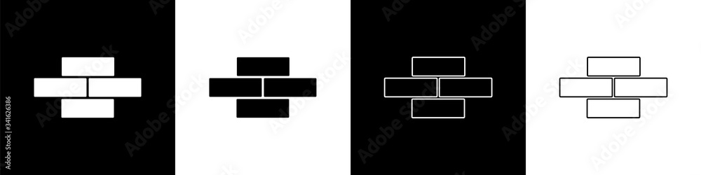设置砖块图标隔离在黑白背景上。矢量插图