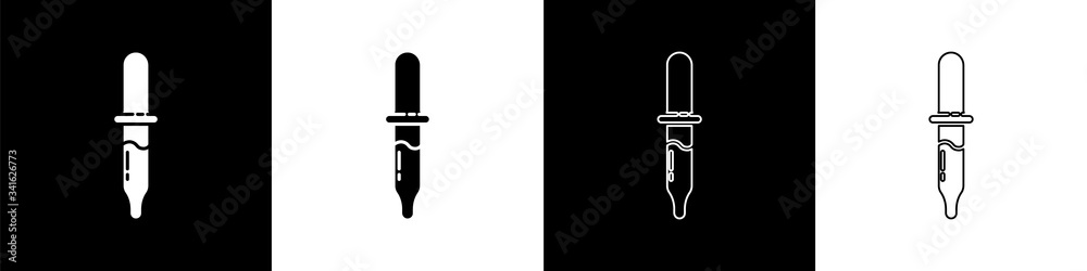 Set Pipette icon isolated on black and white background. Element of medical, chemistry lab equipment