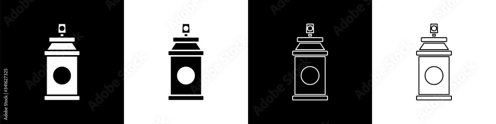 Set Paint spray can icon isolated on black and white background.  Vector Illustration