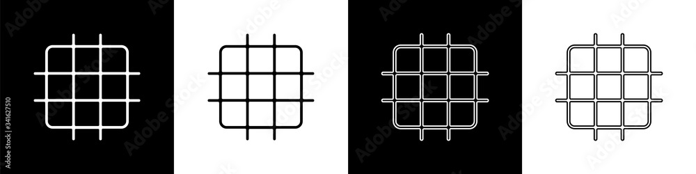 设置隔离在黑白背景上的网格图形纸张图标。矢量插图