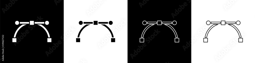 将贝塞尔曲线图标隔离在黑白背景上。画笔工具图标。矢量插图