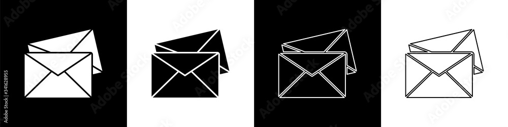 Set Envelope icon isolated on black and white background. Email message letter symbol.  Vector Illus