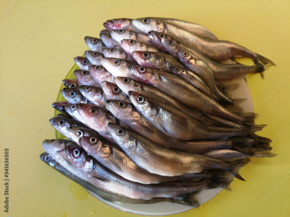 raw smelt on a plate