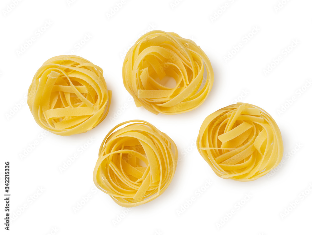 Tagliatelle placed on a white background