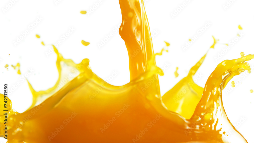 Orange juice splash on white background