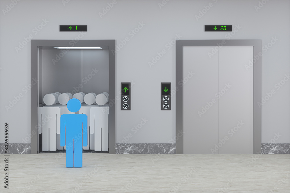 The elevator in the corridor, 3d rendering.