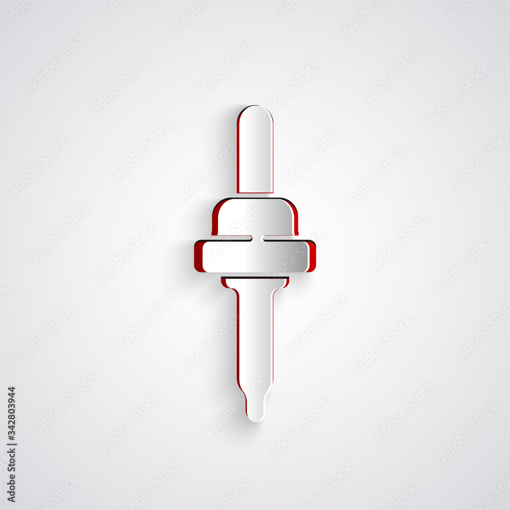 Paper cut Pipette icon isolated on grey background. Element of medical, cosmetic, chemistry lab equi