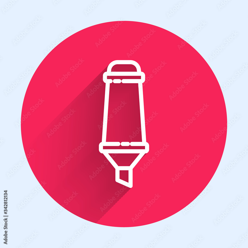 White line Marker pen icon isolated with long shadow. Red circle button. Vector Illustration